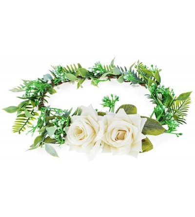 Headbands Adjustable Greenery Rose Bridal Flower Headband Maternity Photo Shoot Hair Wreath Halo FL-21 - Rose Ivory - C11936W...