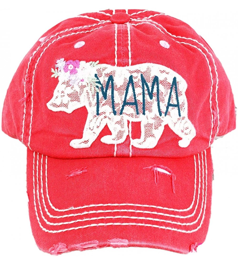 Baseball Caps Women's Mama Bear Lace Washed Vintage Baseball Hat Cap - Salmon - CL18XG0R5WS $25.40