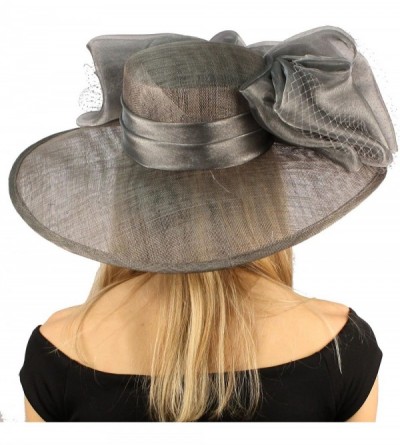Sun Hats Fancy Kentucky Derby Floppy Big Layer Fishnet Sheen Ribbon Bow Church Hat - Gray - C411CGWMDO3 $41.50