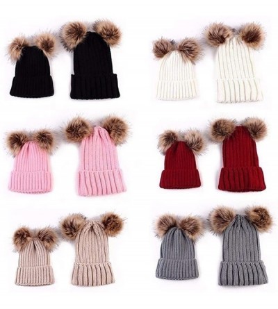 Skullies & Beanies Adults Children Kids Double Fur Winter Casual Warm Cute Knitted Beanie Hats - Dark Gray - CC18A958M92 $50.90