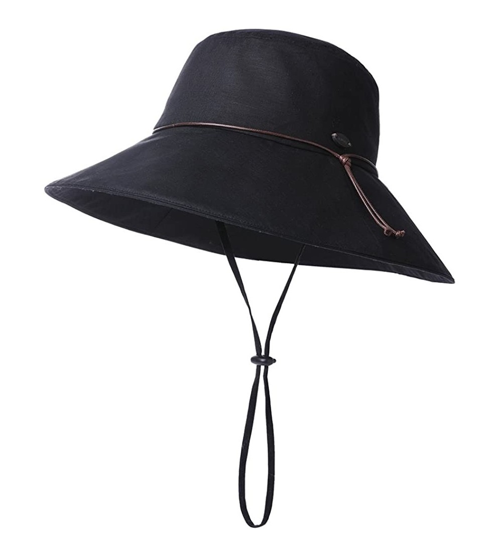 Bucket Hats Womens Packable Ponytail SPF 50 Sun Hat Summer Gardening Hiking Fishing 55-61cm - Black_99024 - CC18EOI7CK7 $22.70