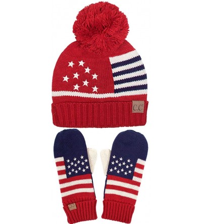 Skullies & Beanies Unisex American Flag USA Patriotic Knit Hat - Set Red - C21873ZH4LX $26.91