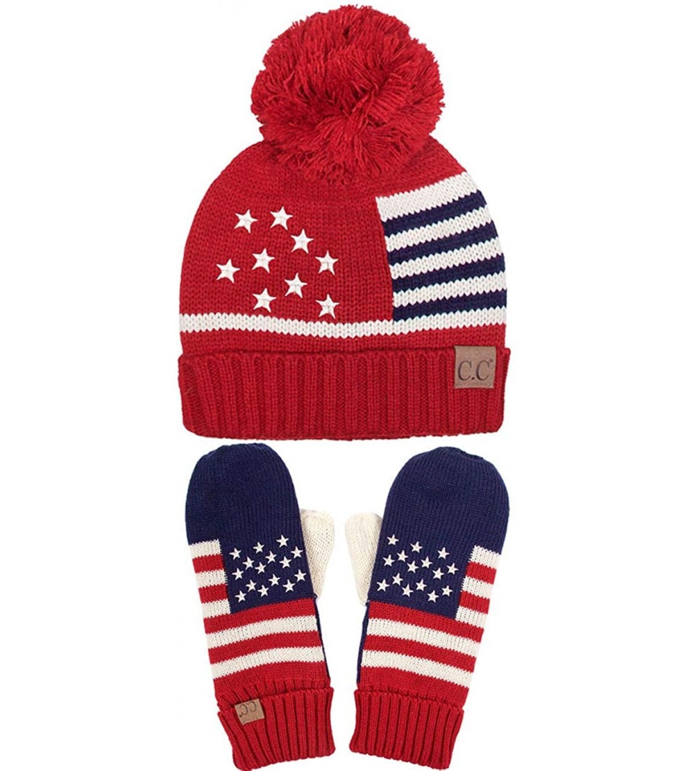 Skullies & Beanies Unisex American Flag USA Patriotic Knit Hat - Set Red - C21873ZH4LX $26.91
