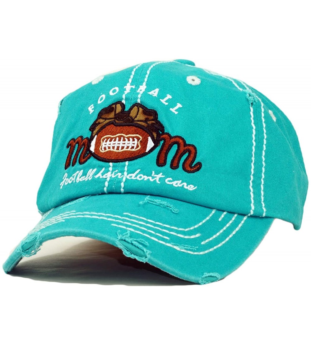 Baseball Caps Vintage Ball Caps for Women Mama Bear Dog Mom Washed Cap - Football Mom- Turquoise - C818ZYGI626 $18.26