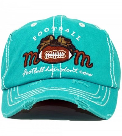 Baseball Caps Vintage Ball Caps for Women Mama Bear Dog Mom Washed Cap - Football Mom- Turquoise - C818ZYGI626 $18.26