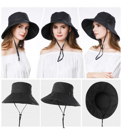 Bucket Hats Womens Packable Ponytail SPF 50 Sun Hat Summer Gardening Hiking Fishing 55-61cm - Black_99024 - CC18EOI7CK7 $22.70