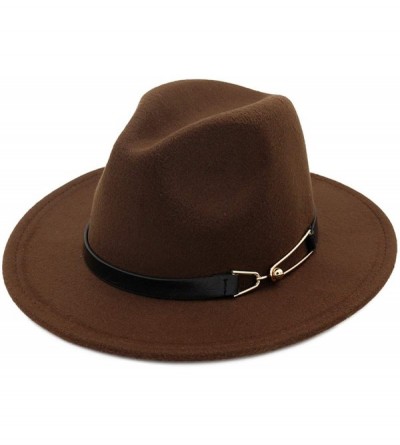 Fedoras Women Men Wool Felt Fedora Hats with Belt Buckle Wide Flat Brim Jazz Party Formal hat Panama Cap - Black - C018OYU34T...