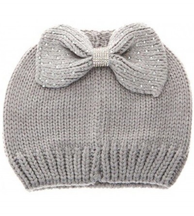 Skullies & Beanies Bow Tie Knit Messy High Bun Ponytail Hole Skull Beanie Hat Grey - C018I9S0OR9 $18.41