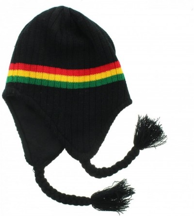 Skullies & Beanies Rasta Hippie Jamaican Winter Ear Flap Hat (One Size)-Black - CU117M98W6N $11.21