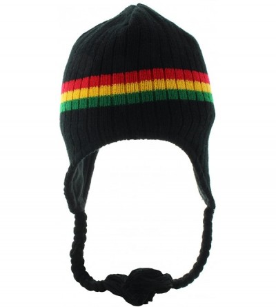 Skullies & Beanies Rasta Hippie Jamaican Winter Ear Flap Hat (One Size)-Black - CU117M98W6N $11.21