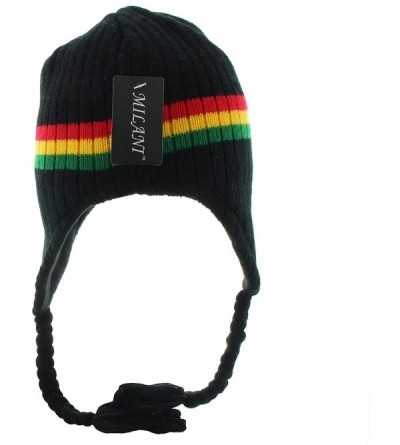 Skullies & Beanies Rasta Hippie Jamaican Winter Ear Flap Hat (One Size)-Black - CU117M98W6N $11.21