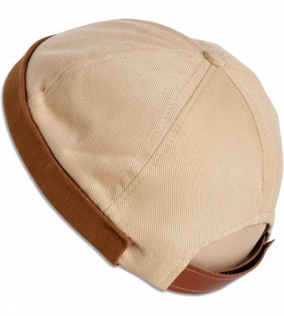 Skullies & Beanies Brimless Adjustable Docker Hat Beanie - Retro Cotton No Visor Cap Men and Women - Sand W/ Tan Cuff - CW18W...