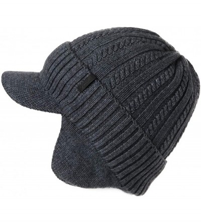 Skullies & Beanies Wool Knit Visor Beanie Winter Hat Cuff Jeep Cap Lined Soft Warm Unisex - 00773_gray - CC18ZIGUDY5 $13.02