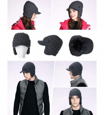 Skullies & Beanies Wool Knit Visor Beanie Winter Hat Cuff Jeep Cap Lined Soft Warm Unisex - 00773_gray - CC18ZIGUDY5 $13.02