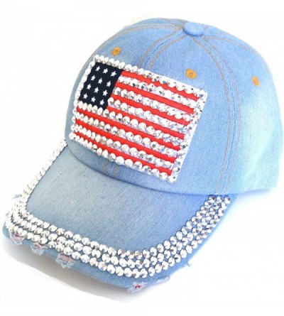 Baseball Caps American Flag Baseball Cap Sparkle Rhinestone USA Flag Deim Hip Hop Hat - 3c - CR184UQ4Q08 $11.50