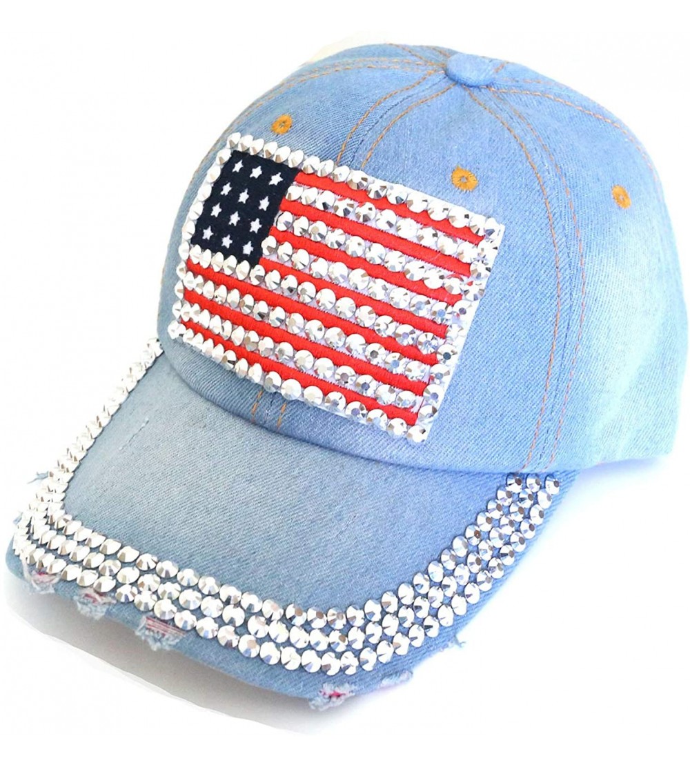 Baseball Caps American Flag Baseball Cap Sparkle Rhinestone USA Flag Deim Hip Hop Hat - 3c - CR184UQ4Q08 $11.50