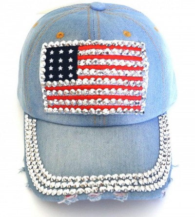 Baseball Caps American Flag Baseball Cap Sparkle Rhinestone USA Flag Deim Hip Hop Hat - 3c - CR184UQ4Q08 $11.50