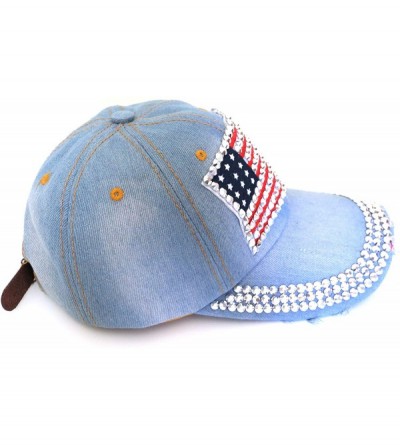 Baseball Caps American Flag Baseball Cap Sparkle Rhinestone USA Flag Deim Hip Hop Hat - 3c - CR184UQ4Q08 $11.50