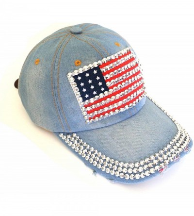 Baseball Caps American Flag Baseball Cap Sparkle Rhinestone USA Flag Deim Hip Hop Hat - 3c - CR184UQ4Q08 $11.50