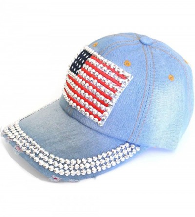 Baseball Caps American Flag Baseball Cap Sparkle Rhinestone USA Flag Deim Hip Hop Hat - 3c - CR184UQ4Q08 $11.50