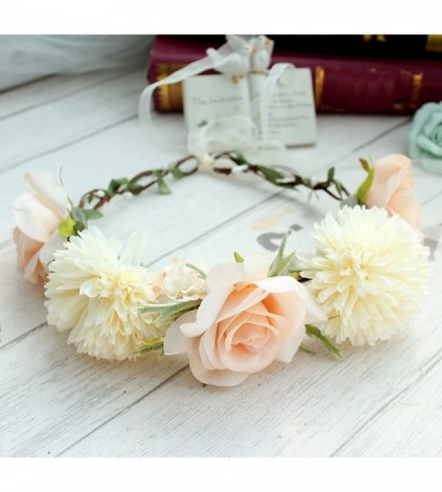 Headbands Adjustable Flower Headband Hair Wreath Floral Garland Crown Halo Headpiece with Ribbon Boho Wedding Festival - R - ...