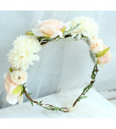 Headbands Adjustable Flower Headband Hair Wreath Floral Garland Crown Halo Headpiece with Ribbon Boho Wedding Festival - R - ...