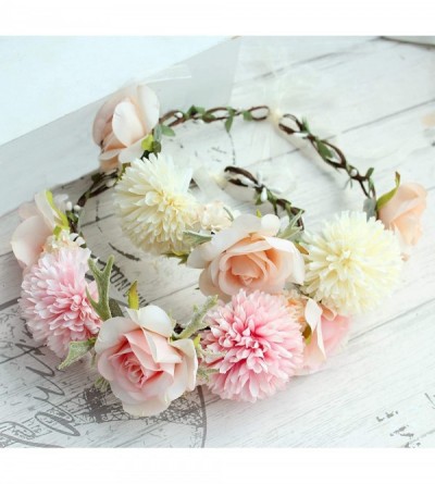 Headbands Adjustable Flower Headband Hair Wreath Floral Garland Crown Halo Headpiece with Ribbon Boho Wedding Festival - R - ...