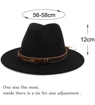 Fedoras Men Women Ethnic Felt Fedora Hat Wide Brim Panama Hats with Band - Black - CA18L2S2966 $15.45