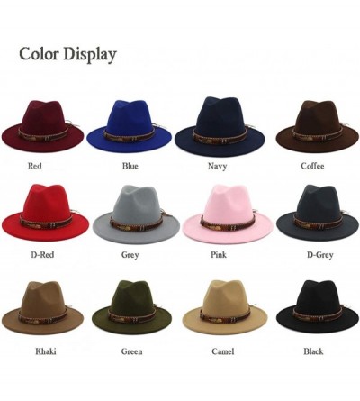 Fedoras Men Women Ethnic Felt Fedora Hat Wide Brim Panama Hats with Band - Black - CA18L2S2966 $15.45