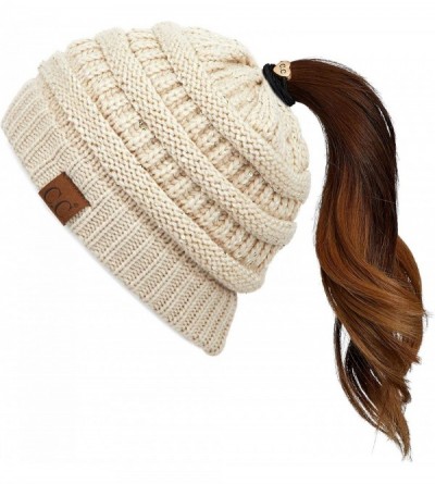 Skullies & Beanies Messy Bun Ponytail Magic Magic Sequin Beanie Hat Bundle Hair Tie (MB-730) - Beige - C218SICCEQY $17.95