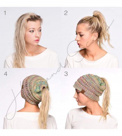 Skullies & Beanies Messy Bun Ponytail Magic Magic Sequin Beanie Hat Bundle Hair Tie (MB-730) - Beige - C218SICCEQY $17.95