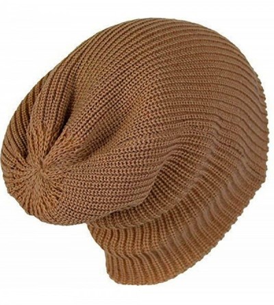 Skullies & Beanies Basic Reversible Slouch Beanie Oversized Ribbed Knit Winter Hats bn2752 - Lt Brown - CG187GH2Q0O $10.44