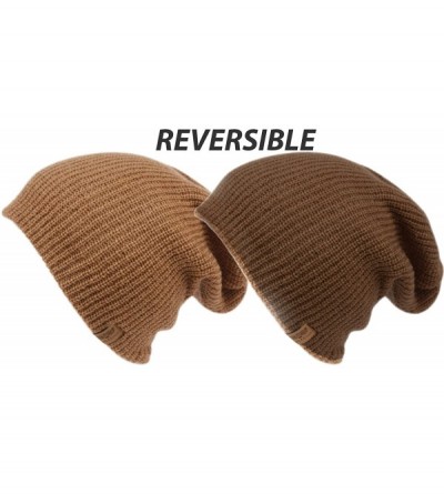 Skullies & Beanies Basic Reversible Slouch Beanie Oversized Ribbed Knit Winter Hats bn2752 - Lt Brown - CG187GH2Q0O $10.44