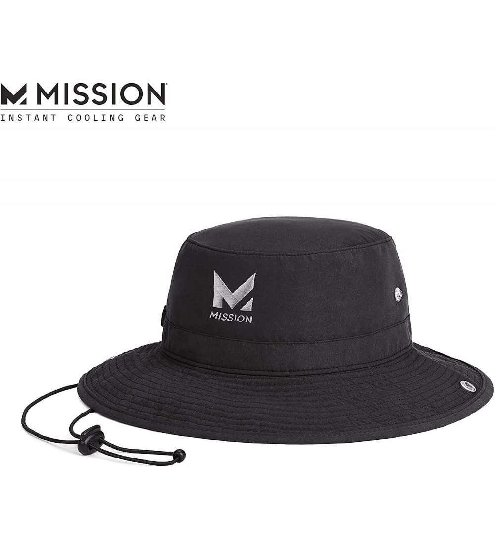 Sun Hats Cooling Bucket Hat- UPF 50- 3" Wide Brim- Cools When Wet - Black - CI18KGLSI72 $27.63