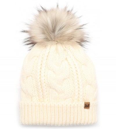 Skullies & Beanies Women's Soft Faux Fur Pom Pom Slouchy Beanie Hat with Sherpa Lined- Thick- Soft- Chunky and Warm - Ivory -...