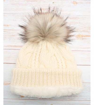 Skullies & Beanies Women's Soft Faux Fur Pom Pom Slouchy Beanie Hat with Sherpa Lined- Thick- Soft- Chunky and Warm - Ivory -...