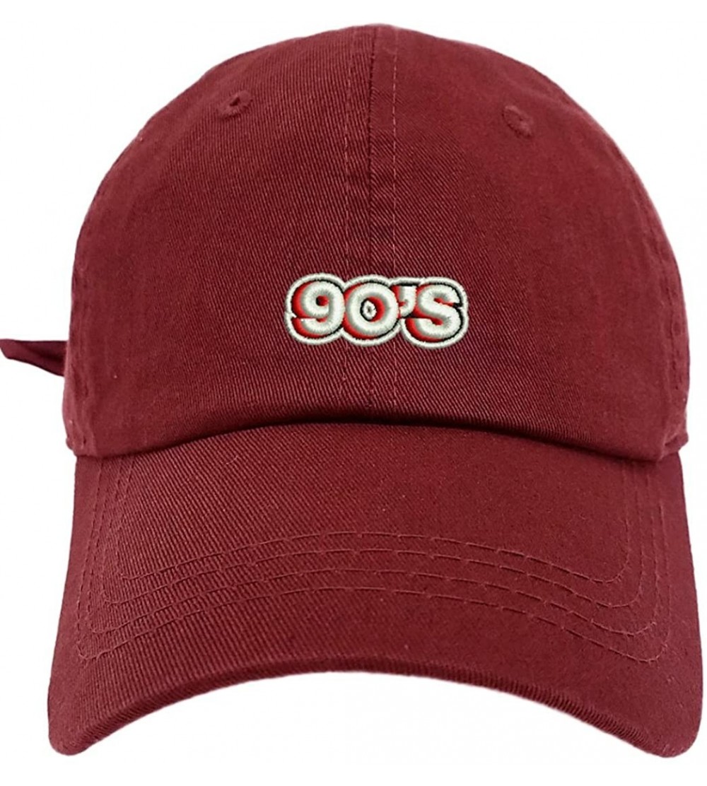 Baseball Caps 90's Logo Style Dad Hat Washed Cotton Polo Baseball Cap - Burgundy - CX1889OYESG $20.12