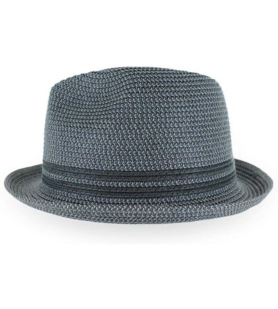 Fedoras Belfry Men Women Summer Straw Trilby Fedora Hat in Blue Tan Black - Drewnavy/Grey - C4193674ZLL $46.01