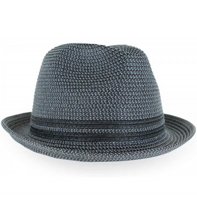 Fedoras Belfry Men Women Summer Straw Trilby Fedora Hat in Blue Tan Black - Drewnavy/Grey - C4193674ZLL $46.01