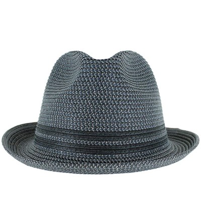 Fedoras Belfry Men Women Summer Straw Trilby Fedora Hat in Blue Tan Black - Drewnavy/Grey - C4193674ZLL $46.01