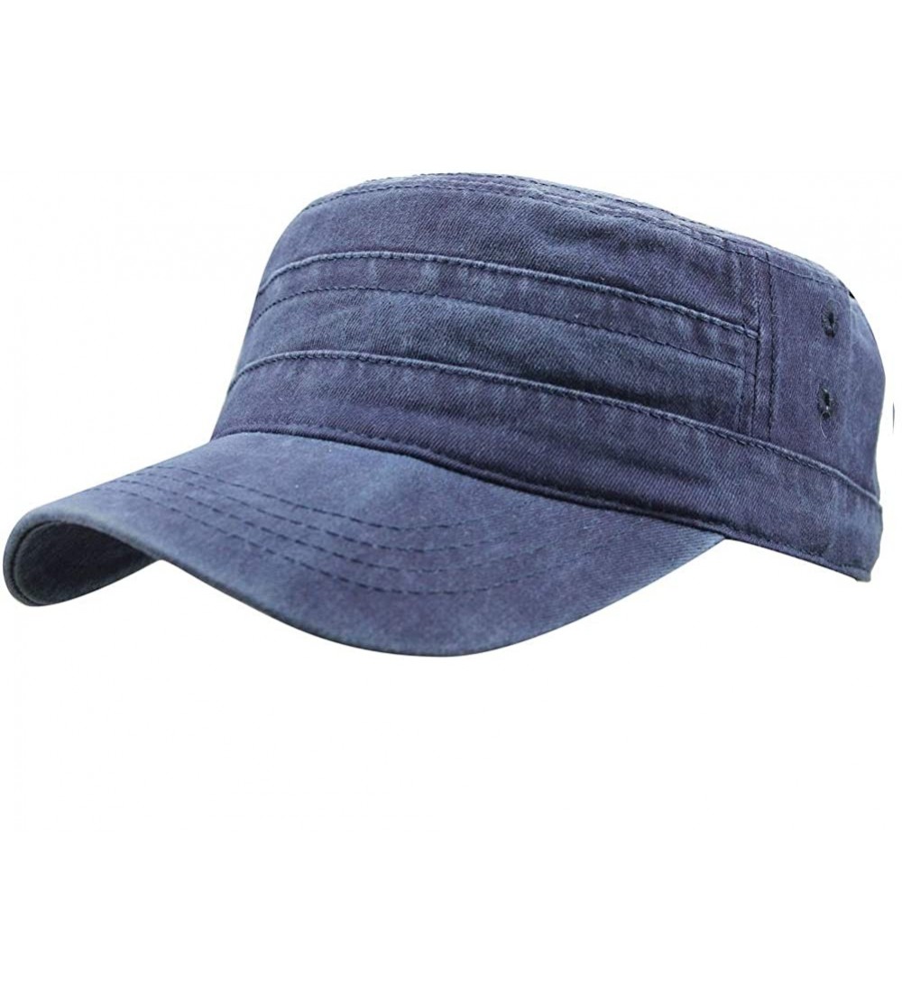 Baseball Caps Men's Cotton Flat Top Peaked Baseball Twill Army Military Corps Hat Cap Visor - 2019 Navy - CH18R8Q5OHE $8.79