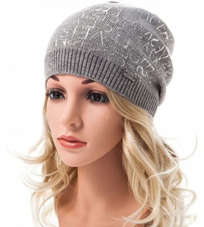 Skullies & Beanies Womens Beanie Printed Slouchy Wool - Beany for Women Knit Hats Caps Soft Warm - Grey-silver Letter - CL187...