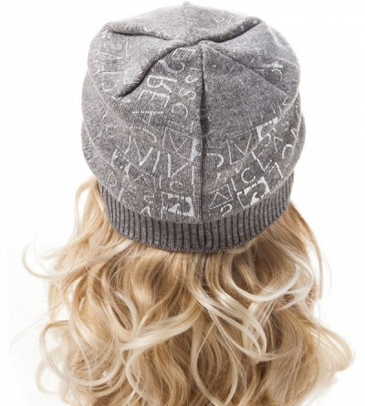 Skullies & Beanies Womens Beanie Printed Slouchy Wool - Beany for Women Knit Hats Caps Soft Warm - Grey-silver Letter - CL187...