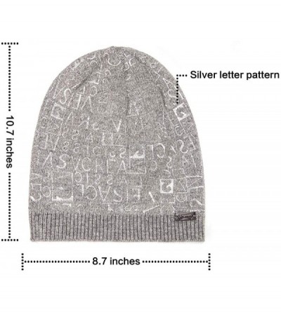 Skullies & Beanies Womens Beanie Printed Slouchy Wool - Beany for Women Knit Hats Caps Soft Warm - Grey-silver Letter - CL187...