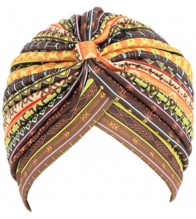 Skullies & Beanies Women Pleated Twist Turban African Printing India Chemo Cap Hairwrap Headwear - Ethic Yellow - CV18WXR8H8X...