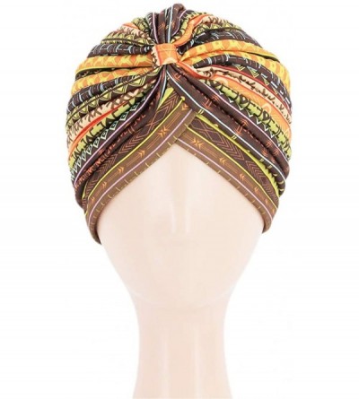 Skullies & Beanies Women Pleated Twist Turban African Printing India Chemo Cap Hairwrap Headwear - Ethic Yellow - CV18WXR8H8X...