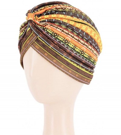 Skullies & Beanies Women Pleated Twist Turban African Printing India Chemo Cap Hairwrap Headwear - Ethic Yellow - CV18WXR8H8X...