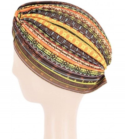 Skullies & Beanies Women Pleated Twist Turban African Printing India Chemo Cap Hairwrap Headwear - Ethic Yellow - CV18WXR8H8X...