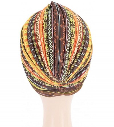 Skullies & Beanies Women Pleated Twist Turban African Printing India Chemo Cap Hairwrap Headwear - Ethic Yellow - CV18WXR8H8X...