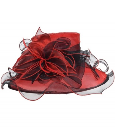 Sun Hats Kentucky Derby Hat Wide Brim Flounce Cocktail Tea Party Bridal Dress Church Hat - Red - C012LT4GSDF $30.72